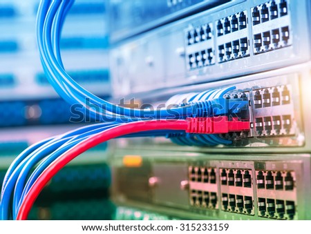 network cables connected to switch Royalty-Free Stock Photo #315233159