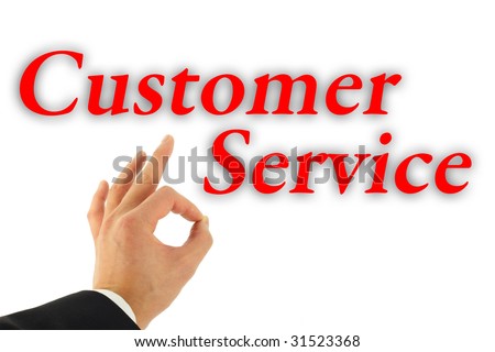 Excellent Customer Service concept with hand okay sign isolated on white Royalty-Free Stock Photo #31523368