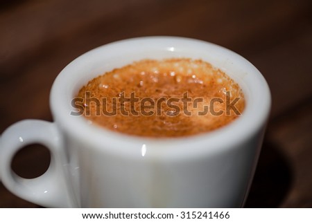 Color picture of a cup of coffee on a wooden table