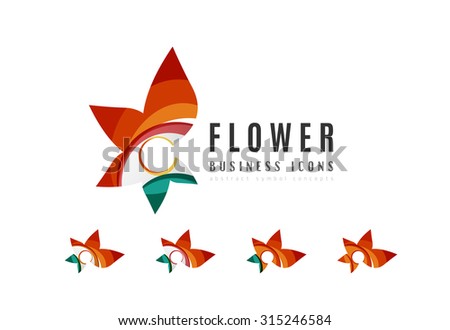 Set of abstract flower logo business icons. Created with overlapping colorful abstract waves and swirl shapes