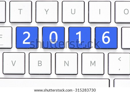 Computer white keyboard with 2016 buttons