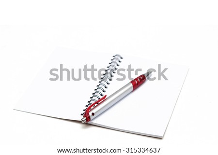 notebook and pen isolated on white background