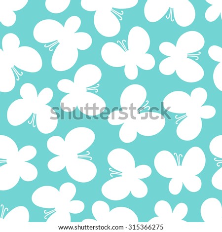 White butterflies on the turquoise background. Beautiful seamless butterfly pattern. Cute vector background good use for mother's day, 8 march, spring cards, summer illustrations. 