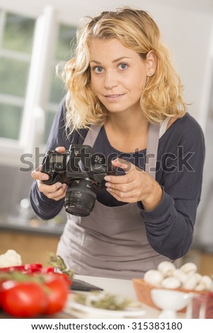 Food blogger, young women photographing food