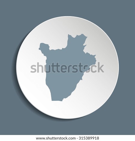 Burundi vector map on a paper circle. Cut out from white paper icon map of Burundi. Vector icon map of Burundi on dark background. Paper cut style country map. 