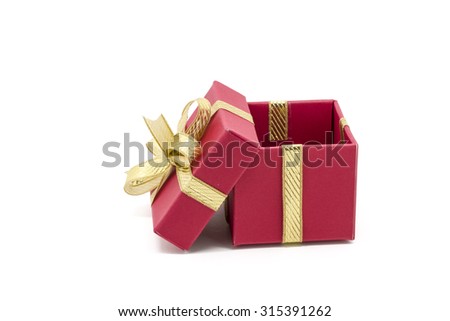 christmas gift box with a gold ribbon bow, isolated on white background