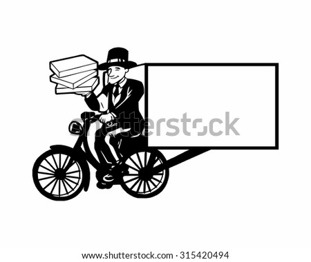 black vintage victorian courier cyclists man cartoon character