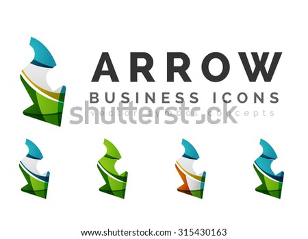 Set of arrow logo business icons. Created with overlapping colorful abstract waves and swirl shapes