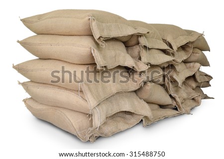 Hemp sacks containing rice isolate on white background Royalty-Free Stock Photo #315488750