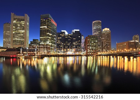 Boston skyline at dusk, USA
