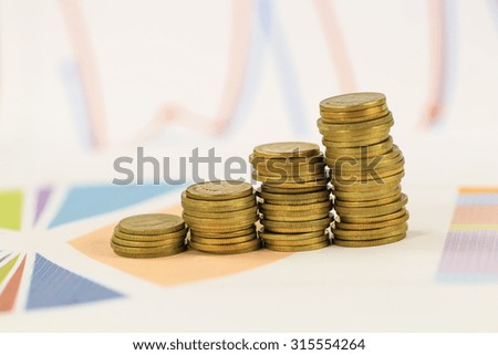 Thai gold coins and glass jar with financial report