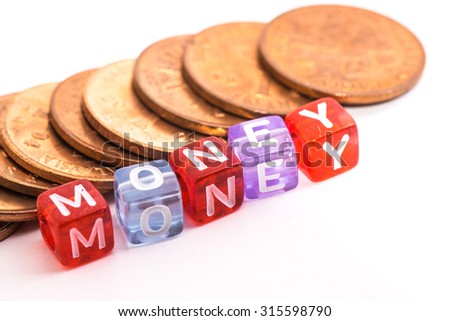MONEY block and coins, finance concept