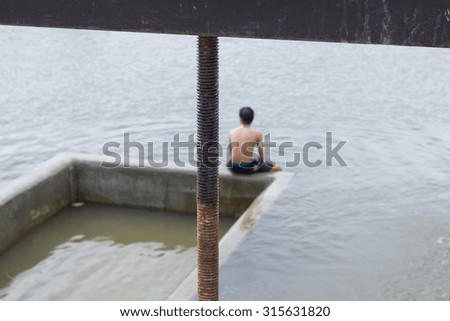 The new floodgate and a man at countryside thailand - copy space