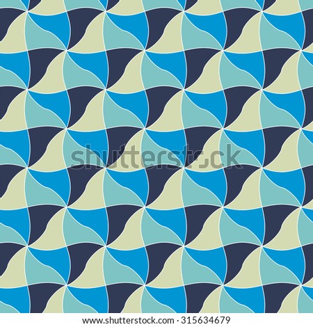 Geometric seamless pattern with wavy rhombus in blue colors. Vector bright background. Flat design. Easy to edit. EPS 8.