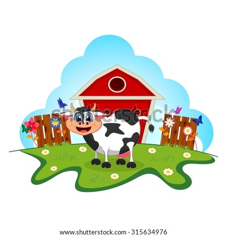Cow cartoon in a farm for your design