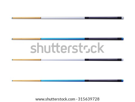 Illustration: Cue, Pool Sticks, Snooker Sticks, Billiard Sticks HD isolated on White Background. Fantastic Cartoon Style Game Element Design.