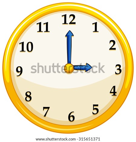 Yellow round clock with blue needles illustration