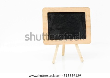 wooden blackboard  On a white table with space for text