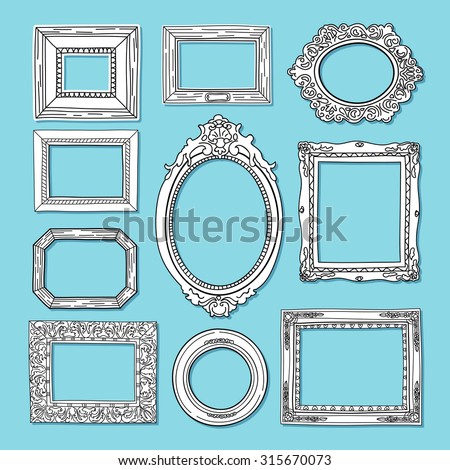 Picture frame vector. Hand drawn vintage art gallery set