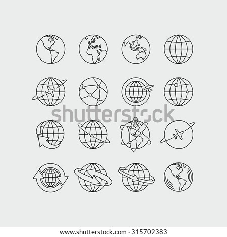 Earth Global Communication Vector Icons Set 