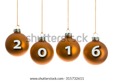Yellow Christmas balls hanging at a rope with text 2016