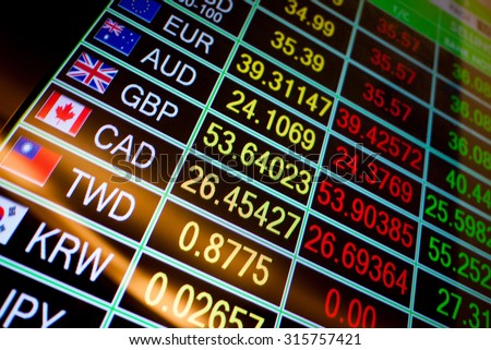 currency exchange rate on digital LED display board Royalty-Free Stock Photo #315757421