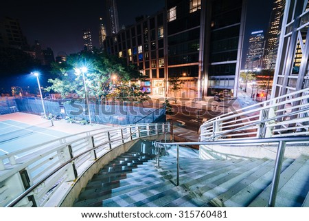 Staircase at night in Lower Manhattan, New York.