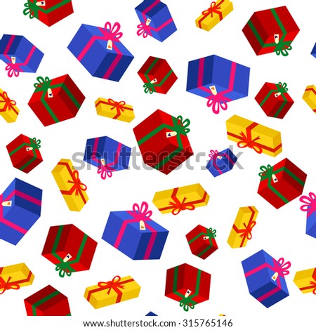 Background from gift boxes. Pattern of colorful gifts. Celebratory background. Children's pattern.