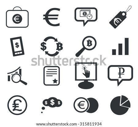 Finance icon set 6, simple black images, on white background