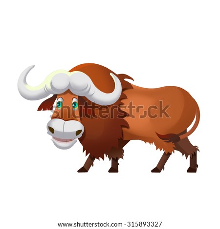 Illustration: Cow, Yak. Fantastic Cartoon Style Animal or Game Character Design.