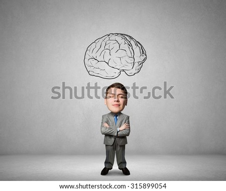Young man with big head thinking about something
