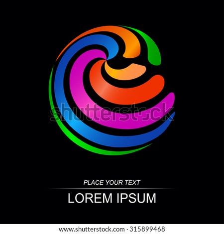 Vector colorful sign on black background. Logo for business, media. Template for logotype.