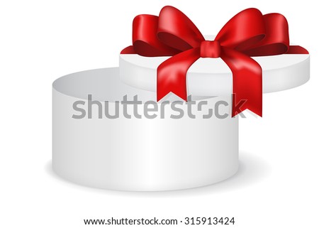 Round gift box with red row. Open Christmas gift for men.Vector illustration isolated on white background