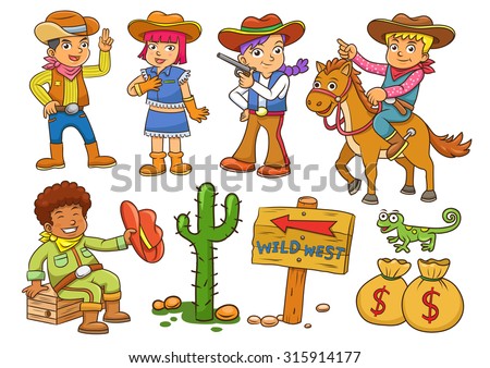 Illustration of cowboy Wild West child cartoon.EPS10 File simple Gradients