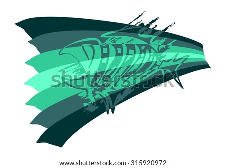 abstract vector fish logo for fisherman and restaurant, green scale