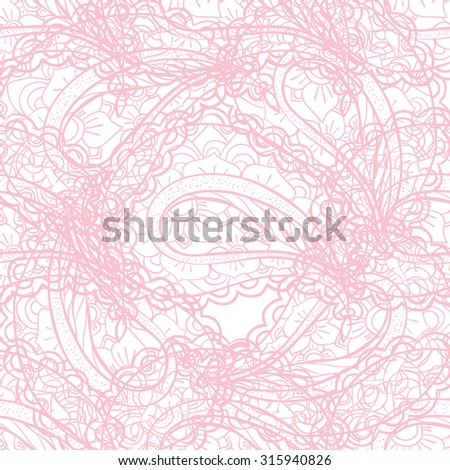 Vector seamless pink pattern on white background in mandala style with floral tracery. Good for print design, textile, banner