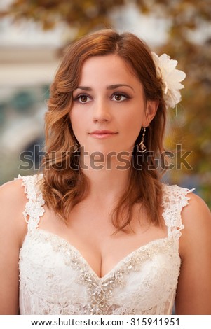 Close up portrait of beautiful caucasian mid adult bride