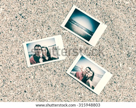 Retro Instant Photos Of Young Happy Couple On The Beach