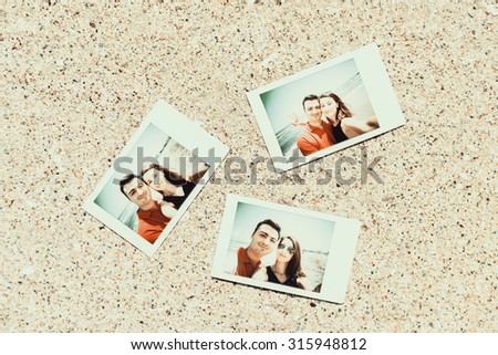 Retro Instant Photos Of Young Happy Couple On The Beach