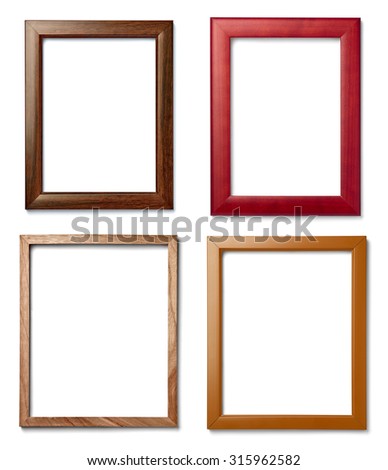 collection of  various vintage wood frame on white background