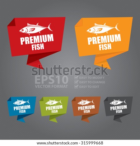 Vector : Premium Fish Paper Origami Speech Bubble or Speech Balloon Infographics Sticker, Label, Sign or Icon