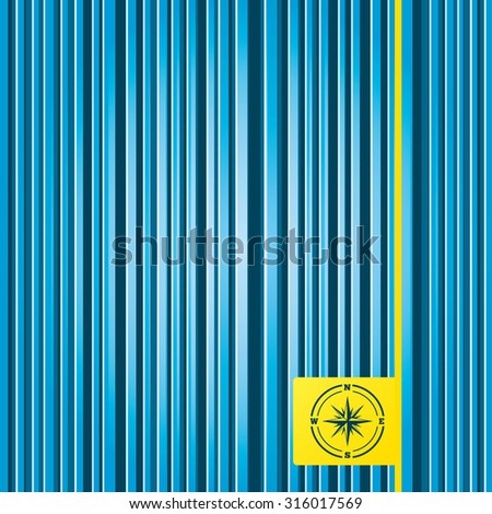 Lines blue background. Compass sign icon. Windrose navigation symbol. Yellow tag label. Vector