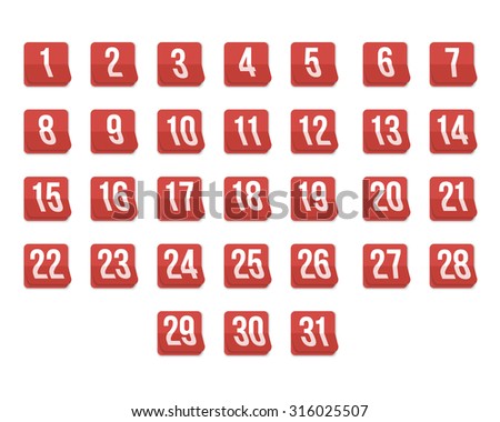 Illustration of Set of Photorealistic Vector Calendar Icons from First to 31st. Every day of Month Calendar.