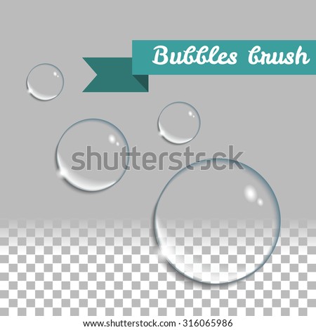 Water drops vector set. Transparent bubbles brush. Round realistic pure clear bubbles. Vector design elements set. Isolated aqua drops. Royalty-Free Stock Photo #316065986