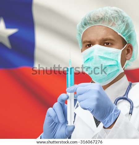 Doctor with syringe in hands and flag on background series - Chile