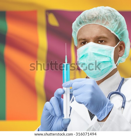 Doctor with syringe in hands and flag on background series - Sri Lanka