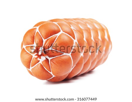 boiled sausage loaf, isolated on white background