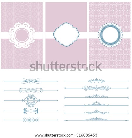 Vector illustration of a set of calligraphic floral page elements, posrcards and tags for scrapbook and other designs