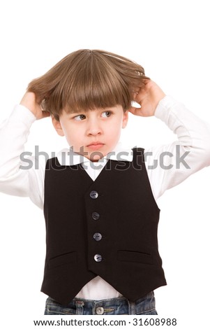 Attractive little boy isolated over white