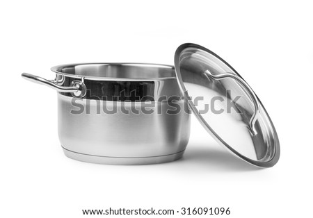 Open stainless steel cooking pot isolated on white with clipping path Royalty-Free Stock Photo #316091096